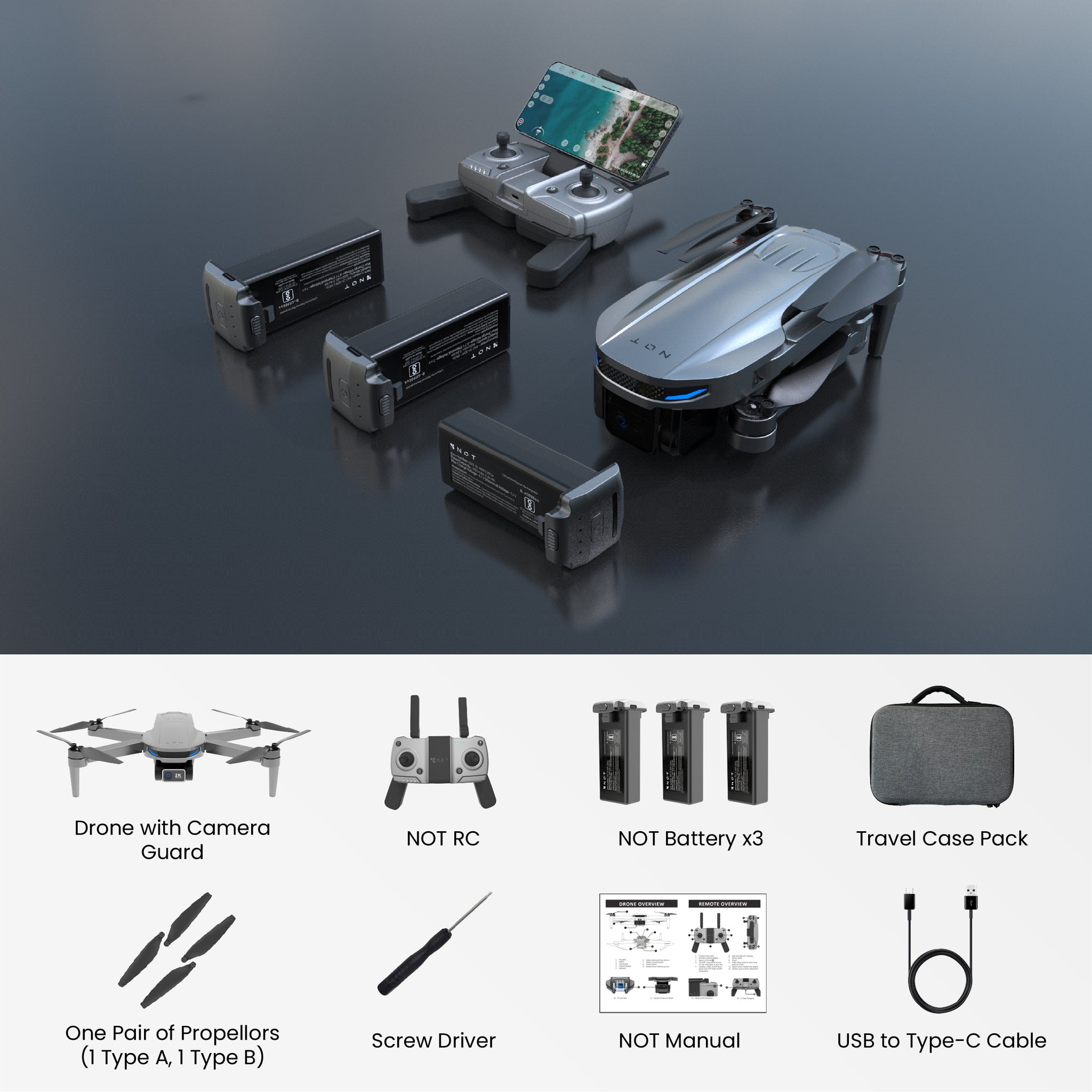 NOT ORO Drone ( ULTRA Travel Combo ) 2K Ultra HD camera Triple battery 2 axis gimbal