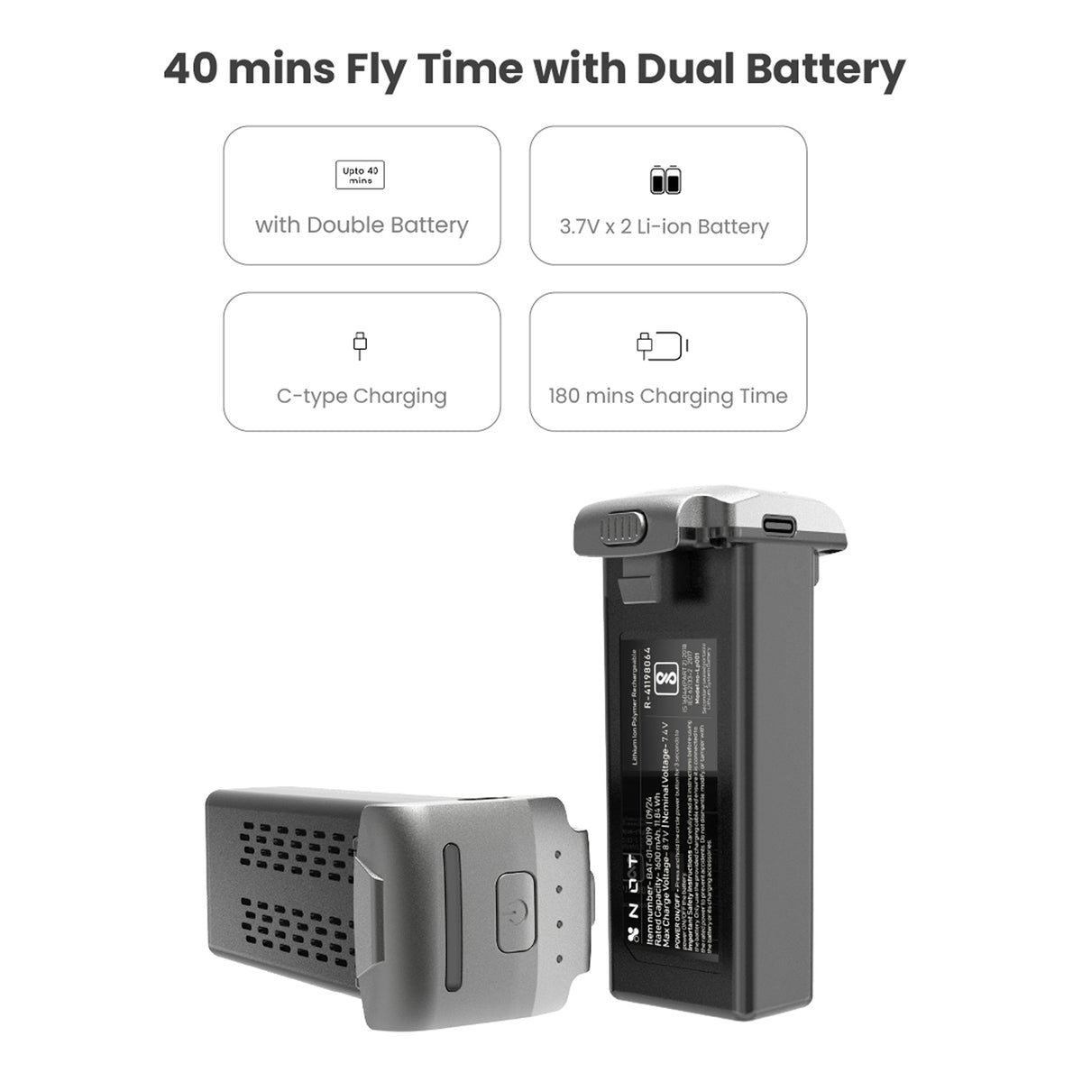 40min Fly Time with Dual Drone Batteries