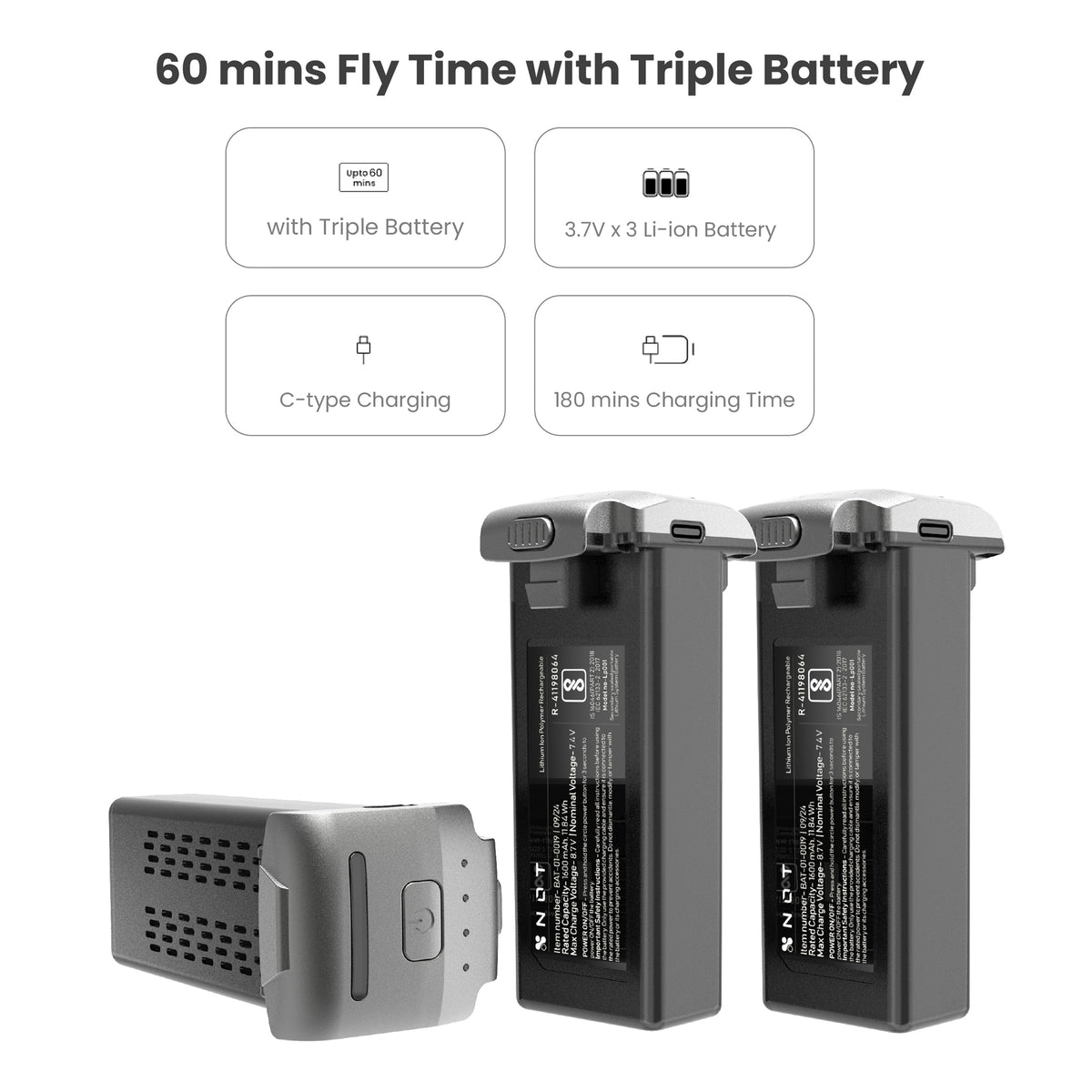 60min Fly Time with Triple Drone Batteries